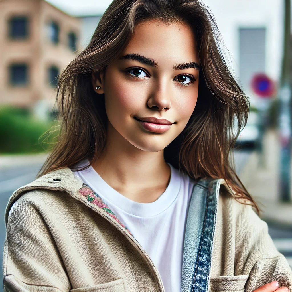 DALL·E-2024-07-11-11.31.17-A-portrait-photo-of-a-young-woman-from-the-suburbs-with-a-casual-and-relaxed-expression-wearing-everyday-casual-attire.-The-background-is-urban-and-
